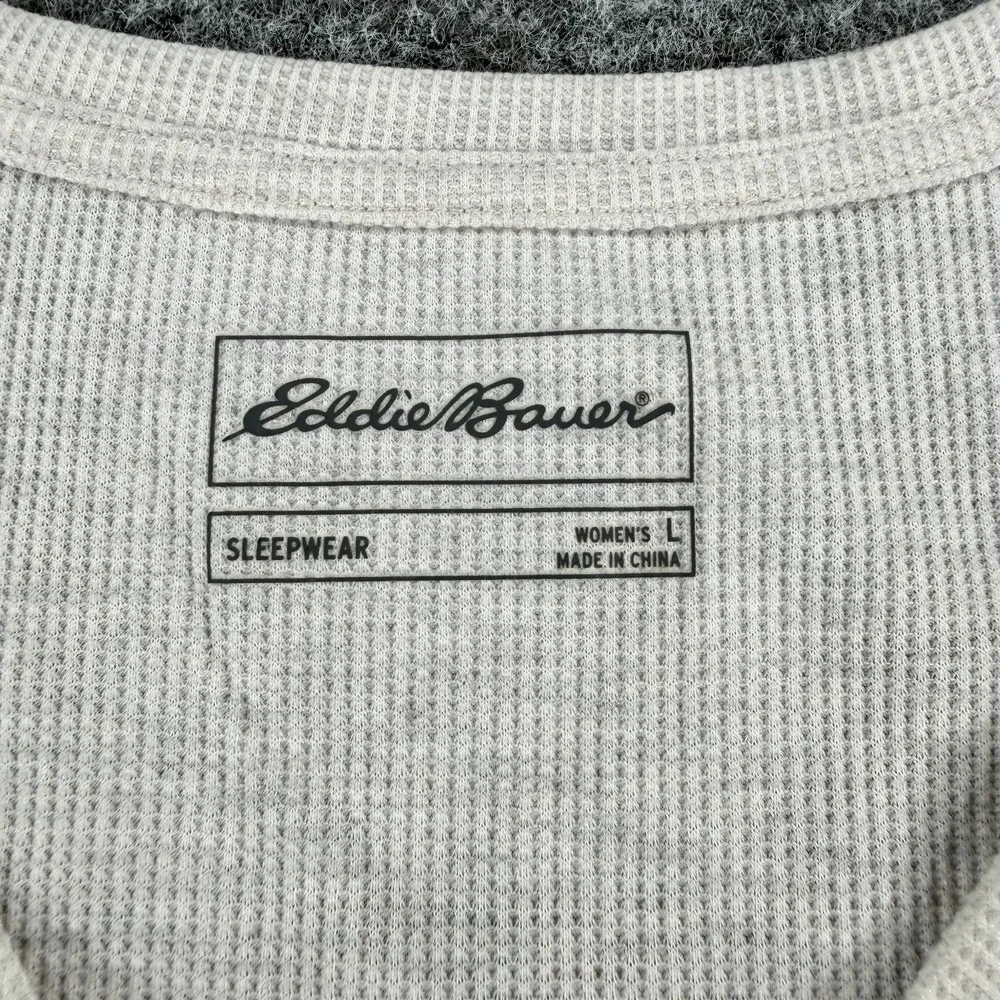 Eddie Bauer Pajama Set Womens L Blue White Stretch Allover Christmas‎ Sleepwear